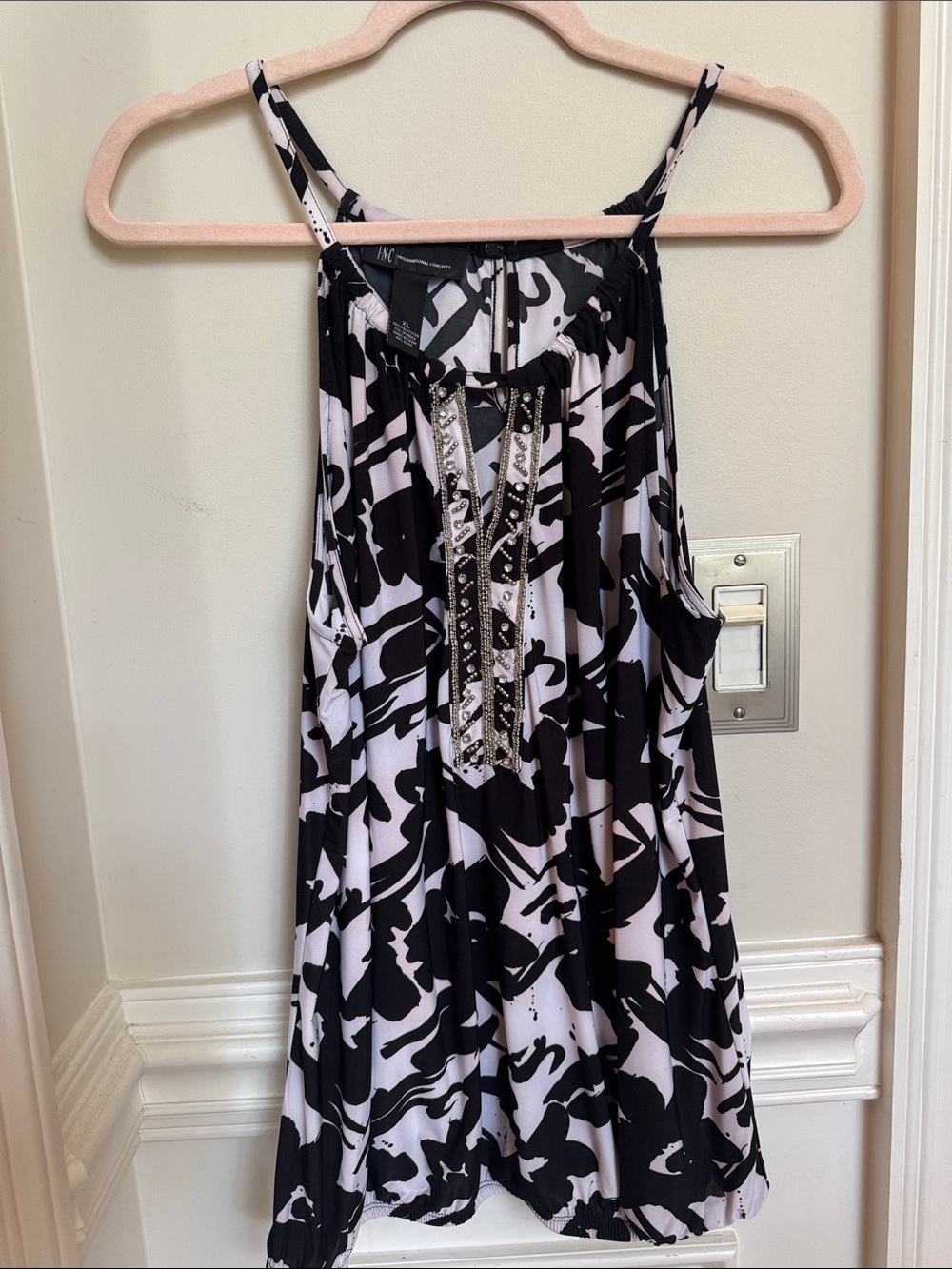 INC International Concepts Black and White Beaded Halter Tank
